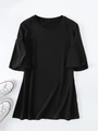 Flat lay of a plain black oversized crew neck T-shirt with soft cotton fabric texture - Black