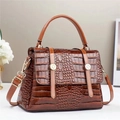Brown crocodile pattern faux leather backpack with metallic buckle and top handle - 24cmx11cmx17cm / Earthy Yellow