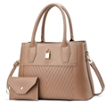 Dettaglio del set borsa a due pezzi con trapuntatura a V e fibbia dorata decorativa - Cachi