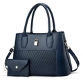 Borsa tote blu scuro con cuciture a V e lucchetto dorato per il pendolarismo quotidiano - Blu