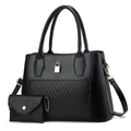 Set borsa a mano classica in pelle nera con cuciture a V e dettagli in metallo dorato - Nero