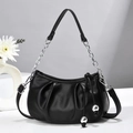 Minimalist black pleated dumpling bag with silver chain strap and drawstring accents - L21 W24 H8 / Black