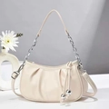 Chic cream white pleated hobo bag with silver chain strap and decorative sphere charm - L21 W24 H8 / White