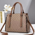 Chic women's monogram print handbag with brown leather handles and crossbody strap - L32 W14 H23 / Khaki Oval Pattern