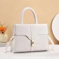 White faux leather shoulder bag with crocodile texture and golden metal buckle lock - Off White