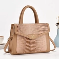 Chic crocodile texture khaki tote bag with adjustable strap and top handle style - Khaki
