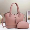 Ensemble sac cabas rose texture litchi avec pochette et bandoulière réglable - L24cm L11cm H23cm / Rose