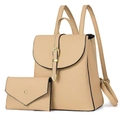 Litchi pattern faux leather backpack set with envelope pouch in cream beige - Yellow