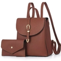 Detail of brown litchi pattern leather backpack with matching envelope wallet set - Earthy Yellow