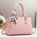 Pink lychee texture tote bag with a decorative floral silk scarf on a white surface - Pink / L29 W13 H21