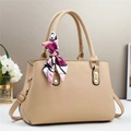Retro beige tote bag with litchi texture and silk scarf detail on handle - Khaki / L29 W13 H21