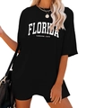 Close-up of black oversized Florida Sunshine State cotton t-shirt with white lettering - S / Black