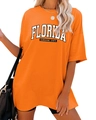 Détail d'un t-shirt orange ample Florida Sunshine State avec col rond et épaules tombantes - Orange