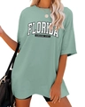 Détail du t-shirt oversize vert sauge Florida avec imprimé Sunshine State en coton doux - Vert clair
