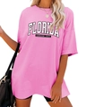 Gros plan du t-shirt rose Florida Sunshine State avec imprimé lettres et col rond - Rose rouge