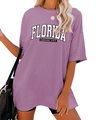 Détail d'un t-shirt oversize lilas avec imprimé blanc Florida Sunshine State de style collège - Violet foncé