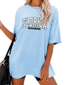 Détail de l'imprimé Florida Sunshine State sur un t-shirt oversize en coton bleu ciel - Bleu clair
