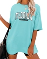 Détail du t-shirt oversize bleu clair FLORIDA SUNSHINE STATE avec un look de style urbain - Bleu Eau Profonde