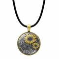 Collier pendentif tournesol vintage avec citation You Are My Sunshine et cordon noir - Cuivre
