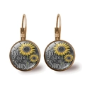 Sunflower leverback earrings with You Are My Sunshine quote cabochon in vintage bronze - Antique Bronze