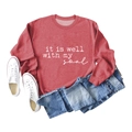 Flat lay of vintage red crewneck sweatshirt with 'it is well with my soul' white lettering - S / Red (White Font)