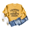 Flat lay di felpa gialla Lacrosse is My Favorite Season con jeans e scarpe bianche - S / Felpa Gialla (Carattere Nero)