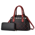 Retro quilted tote bag and matching long wallet in black with red contrast handles - Black