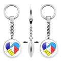 Three-sided view of silver Ukraine keychain with handshake heart glass gemstone pendant - Friendly Handshake Heart Style (XSWX4483-15)