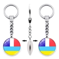 Double-sided rotatable metal keychain with colorful striped patterns on a round pendant - Tri-color Vertical Stripe Style (XSWX4483-14)