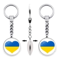 Double-sided heart keychain with Ukraine flag colors and polished silver metal frame - Heart Flag Style (XSWX4483-13)