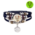 Detailed view of multilayer leather bracelet with Scorpio sign and luminous glass dome - Scorpio