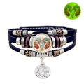 Detailed view of multilayer leather Aries zodiac bracelet with luminous glass charm - Aries