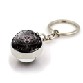 Detail of a double-sided glass dome keychain featuring a realistic wolf head illustration - Black and White Realistic Wolf Portrait Style (XSWX2234-12)