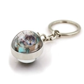Wolf dreamcatcher double-sided glass ball keychain with silver metal ring and artistic wolf head - Sharp Wolf Portrait Style (XSWX2234-2)