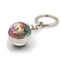 Dreamcatcher wolf double-sided glass ball keychain with polished silver metal finish - Dreamcatcher Double Wolf Art Style (XSWX2234-3)