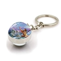 Double-sided glass ball keychain featuring a native wolf and woman dreamcatcher design - Native American Wolf Mountain Style (XSWX2234-4)