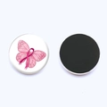 Front and back view of a 25mm pink ribbon butterfly fridge magnet with magnetic backing - Pink Butterfly Care Style (JY007300-13)
