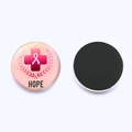 Macro view showing both sides of a 25mm pink ribbon HOPE magnetic fridge magnet - HOPE Gradient Ribbon Style (JY007300-11)