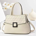 Chicke beige Patchwork-Einkaufstasche mit geometrischer Textur und schwarzer Schnalle - L28 B12 H20 / Gebrochenes Weiß