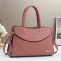 Pink stone textured leather tote bag with elegant golden logo and crossbody strap - L30 W13 H20 / Pink