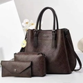Three-piece brown PU leather handbag set with vintage texture and large capacity - Coffee