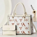 Set borsa e portafoglio bianco crema con stampa monogramma marrone e motivi floreali - Bianco Sporco