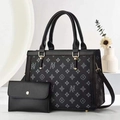 Deep grey printed large tote bag set with matching wallet and adjustable shoulder strap - Black