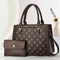 Ensemble sac à main deux pièces marron foncé avec motif monogramme et portefeuille assorti - café