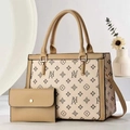 Ensemble sac cabas imprimé avec portefeuille assorti et bandoulière en kaki et crème - Kaki