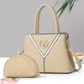 Ensemble sac à main kaki en cuir grainé avec logo V et petit porte-monnaie - Khaki Clair