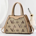 Beige multi-layer printed handbag with floral pattern and adjustable crossbody strap - Khaki