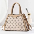 Borsa a mano trapezoidale chic color crema con profili beige e manici superiori - Cachi