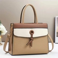 Three-tone color block shoulder bag in lychee texture leather with knot detail - 28x11x22cm / Khaki