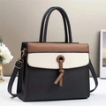 Modern color-block shoulder bag in black, brown and beige with pebbled leather texture - 28x11x22cm / Black